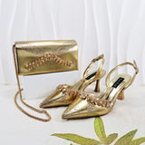Doershow Italian Shoes And Bag Sets For Evening Party With Stones Italian Leather Handbags Match Bags! HC1-1