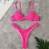 Wrinkled Underwired V-Bar Bikini Swimsuit Female Swimwear Women Two-pieces Bikini set High Cut Bather Bathing Suit Swim Lady