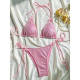 Sparkling Glitter Halter Bow Bikini Female Swimsuit Women Swimwear Two-pieces Bikini Set High Cut Bather Bathing Suit Swim Lady