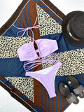 Solid Color Bikini Sexy Hollow Out Bandage Cross Thong Swimwear Women Halter Backless Bathing Suit High Waist Swimsuit 2026 New