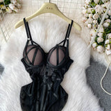 MOYISU Sexy Western Style Bodysuit for Women Sheer Net Halter Push Up Pads Summer Lingerie Figure Control See Through Hot Sale