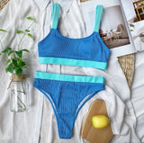 Bikini 2026 Swimsuit Swimwear Women High Waist Splicing Beachwear Sports Ribbed Bathing Suit Push Up Biquinis Feminino Tankini