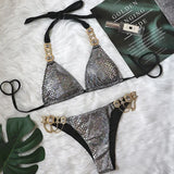 Halter Metal Chains Rhinestone Diamond Bikini Women Swimsuit Female Swimwear Two Pieces Bikini set Brazilian Bathing Suit Swim