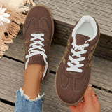 Plus Size 43 Leopard Print Flats Women Fashion Striped Lace Up Platform Sneakers Women Comfy Anti Slip Soft Sole Sport Shoes