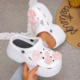 Pink Flowers Chunky Platform Clogs Sandals Woman Fashion Crystals Butterfly Wedges Sandles Woman Summer High Heels Garden Shoes