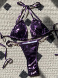 PU Leather Pearls Bikini Mini Micro Thong Bikinis Women Swimwear Female Swimsuit Two-piece Bikini Set Halter Bathing Suit Swim