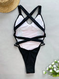 DEKA Deep V Swimwear New Scalloped Splicing High Cut One Piece Swimsuit Women Halter Bodysuit Female Bather Bathing Suit Swim