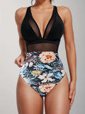 Sexy Black One Piece Swimsuit 2026 Women Mesh Patchwork Transparent Tummy Control Swimwear Bathing Suit See Through Monokini