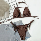 Sexy Brown String Halter Micro Thong Bikinis Sets Lace-up Swimsuit Hollow Out Swimwear Women 2026 Biquinis Bathing Suit Bikini