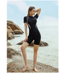 Swimsuit Women's Five Point Flat Leg Pants Conservative One-piece Slim Fit Sports Short Sleeved Hot Spring Swimsuit