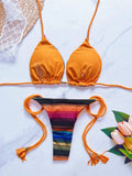 2026 Sexy Leopard Print Swimwear Women'S Split Bikini Set Woven Rope Strap Fringe Beach Women'S Two-Piece Swimsuit Bathing Suit