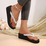 Fashion Sequins Platform Flip Flops Women New Lightweight Wedge Slippers Female Summer Beach Med Heel Non Slip Slides Mujer