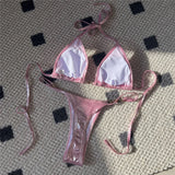 New PU Faux Leather Halter Mini Thong Bikini Female Swimsuit Women Swimwear Two-pieces Bikini Set Bather Bathing Suit Swim V5206