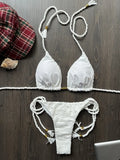 New Red Special Fabric Bikini Set Sexy Women's Hollow Fabric Split Swimsuit Summer Beach Bikini