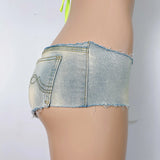 Summer Sexy Hotpants Women's Elastic Low Waist Denim Shorts Female Streetwear Club Bra Sexy Mini Jean Hot Pants Charming 13O1