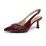 2026 Women Sandals Fashion Pointed Toe Buckle Strap Metal High Heeled Kitten Heel Elegant Single Shoes