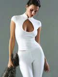 Ahagaga Fashion Women's Summer Club T-Shirt Tops Versatile Waist-cinching Chest Hollow Out Short Sleeves Y2k Sexy Female Casual