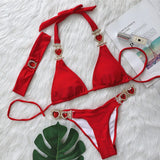 DEKA Rhinestone Love Heart Bikini Set Women Diamond Swimsuit  Crystal Luxury Push Up Metal Thong Swimwear