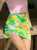 Women Floral Mini Skirts High Waist Bohemian Beach Vintage Casual Skirts Summer Aesthetic Y2K Clothes Streetwear