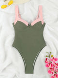 Push Up One Piece Swimsuit Women Backless Bodysuit Black White Swimwear Thong Beach Wear 2025 Contrast Color Bathing Suits Pool