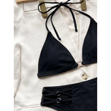 Sexy Halter Strappy Mid Waist Bikini Female Swimsuit Women Swimwear Two-pieces Bikini set Padded Bather Bathing Suit Swim V3635