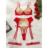 Toucheart 4-Piece Sexy Set See-Through Embroidered Mesh Sexy Underwear For Women Lace Contrast Color Garters Underwear Set New
