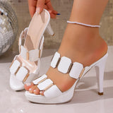 10 High Heels Platform Sandals Women 2026 Summer Metal Decor Stiletto Heel Party Shoes Woman Elegant Pointed Toe Sandles 35-41