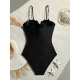 Wrinkled Underwired Colorful Beads Women Swimwear One Piece Swimsuit Female High Leg Cut Monokini Bather Bathing Suit Swim V8301