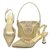 doershow African fashion Italian Shoes And Bag Sets For Evening Party With Stones gold Italian Handbags Match Bags! HF1-1