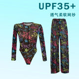 2026 Printed Long Sleeve with Long Pants Sexy One Piece Swimsuit Women Swimwear Female Flowers Padded Bather Bathing Suit Swim