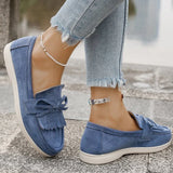 Retro Tassel Bowknot Flats Shoes Women Solid Color Faux Suede Flat Shoes Woman Wear Resistant Plus Size 36-43 Casual Shoes Lady