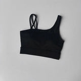 Women's Irregular Shoulder Strap Yoga Sports Bra Shockproof One-Piece Cup Running Vest for Training Fitness And Yoga