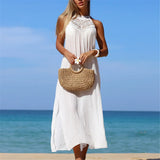 Solid Hollow Out Sleeveless Crochet Knitted Tunic Beach Cover Up Cover-ups Beach Dress Beach Wear Beachwear Female Women V7642