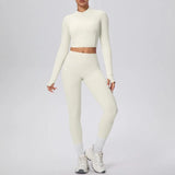 New Women Yoga Set Solid Color Double-Sided Brushed Bare Feel Short Long-Sleeve Jacket Tight Pants Running Fitness 2-Piece Set