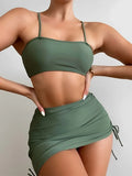 3 Pieces Padded Bikini 2026 Women & Drawstring Skirt Solid Swimsuit Sexy Swimwear Female Bathers Bathing Swimming Swim Suit