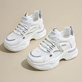 Breathable White Sneakers Shoes Women Mix Color Chunky Platform Sport Sneaker Woman 2025 Lace-Up Thick Bottom Vulcanize Shoes