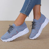 Mixed Color Knitted Platform Sneakers Women Spring Summer Casual Thick Sole Sports Shoes Woman Lace Up Non Slip Walking Shoes