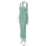 FDYOUI Luxury Bandage Sequins Evening Party Dresses for Women Sexy Strapless Off Shoulder Backless Split Slim Long Wedding Dress