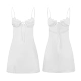 Summer Women´s Lace Trim Corset Sling Dress Sleeveless Tie Up Backless Skinny Split Dress for Party Sexy Retro Clubwear