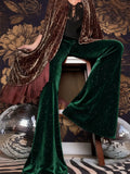 new European and American high-waisted slim shiny silver drape gold velvet bell-bottom casual pants
