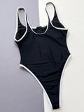 Sexy High Leg Cut Zipper Splicing Women Swimwear One Piece Swimsuit Female Monokini Black Contrast Bathing Suit Swim Beach Wear