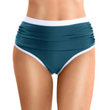 Womens Contrast Trim High Waisted Swim Bottoms Ruched Tummy Control Bathing Suit Modest Swim Shorts For Beach Surfing Swimming