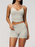 New Yoga Sets Women V Neck Back Criss Cross Sports Tank Top High Waist Butt Lift Shorts Fitness Suit Gym Running Workout Clothes