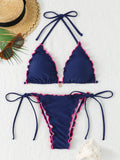 Triangle Halter String Bikinis 2026 Women Sexy Ruffle Swimsuit Solid Cherry Swimwear Female Bathers Bathing Swimming Swim Suit