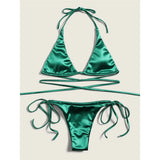 Sexy 13 Colors Halter Satin Brazilian Bikini Women Swimwear Female Swimsuit Two-pieces Bikini set Bather Bathing Suit Swim V4966