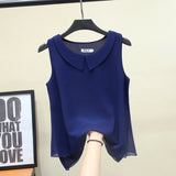 MOYISU New Arrival Summer Plus Size Outside Wear Large Size Doll Collar Loose Sleeveless Chiffon Vest Top Woman