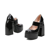 Spring and Autumn New Styles Fashion Round Head High-heeled Women's Shoes Shallow Mouth Buckle Square Heel Mary Jane Women Shoes