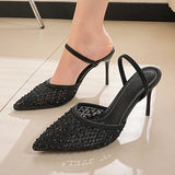 Sexy Pointed Toe Thin High Heel Slippers Women Plus Size 34-43 Stiletto Heeled Party Shoes Woman Elegant Slip On Sandals Ladies