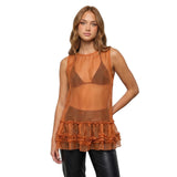 Women Solid Color Sheer Tank Tops Summer Layered Ruffle Sleeveless Basic Vest Aesthetic Clothes for Streetwear