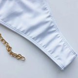 Sexy Metal Chains String High Cut One Piece Swimsuit Women Swimwear Female Monokini Tummy Cut Out Bathing Suit Swim Beach Wear